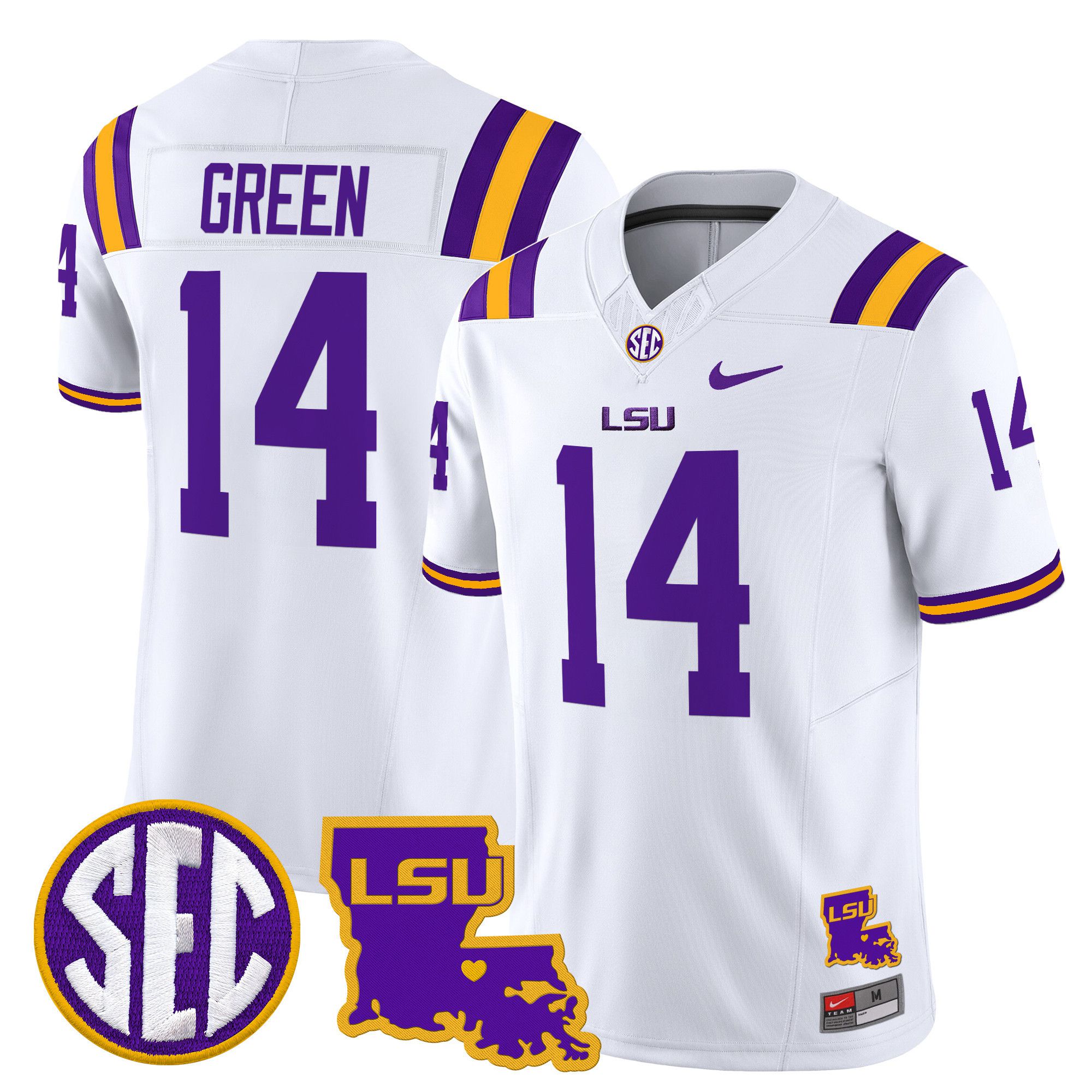Men LSU Tigers #14 Green White 2024 Nike Louisiana Patch Vapor Limited NCAA Jersey